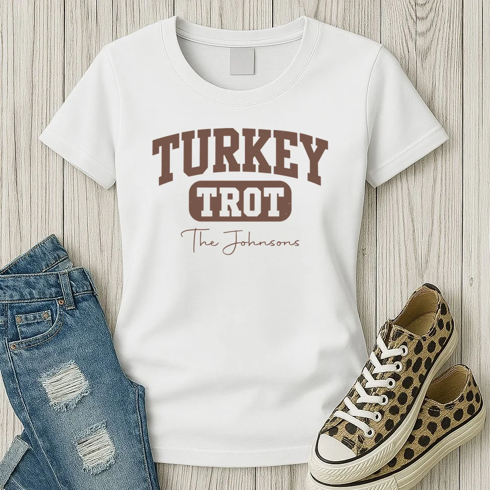Turkey Trot Personalized Family Name Custom Gift - Thanksgiving Family Text Design Women's T-Shirt - Front 2
