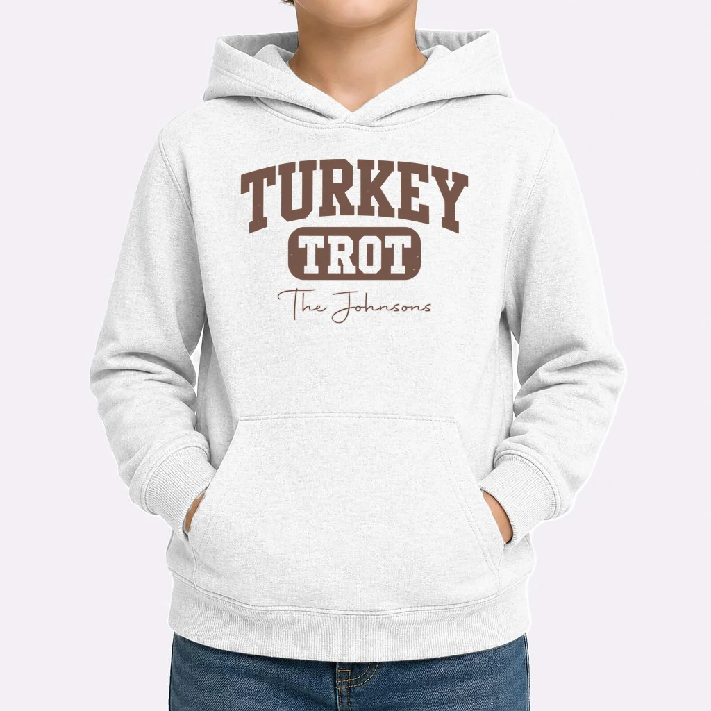 Turkey Trot Personalized Family Name Custom Gift - Thanksgiving Family Text Design Kids Hoodie - Front 1