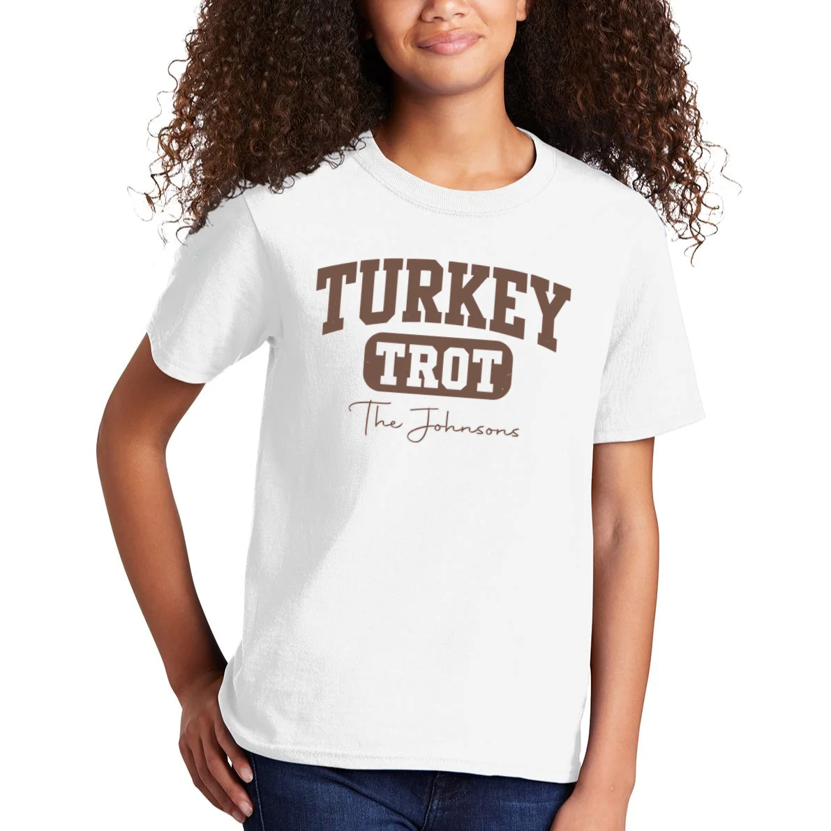 Turkey Trot Personalized Family Name Custom Gift - Thanksgiving Family Text Design Kids T-Shirt - Front 1