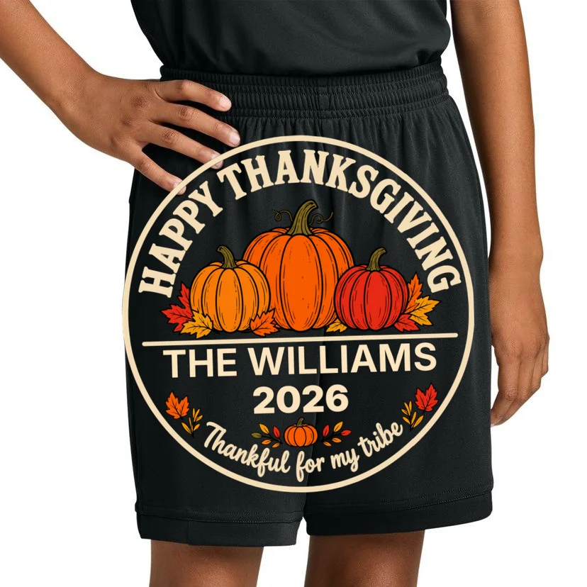 Thanksgiving Family Name & Year Personalized Pumpkin Gift - Thanksgiving pumpkin theme celebrates family, gratitude, and autumn traditions Kids Shorts - Front 1