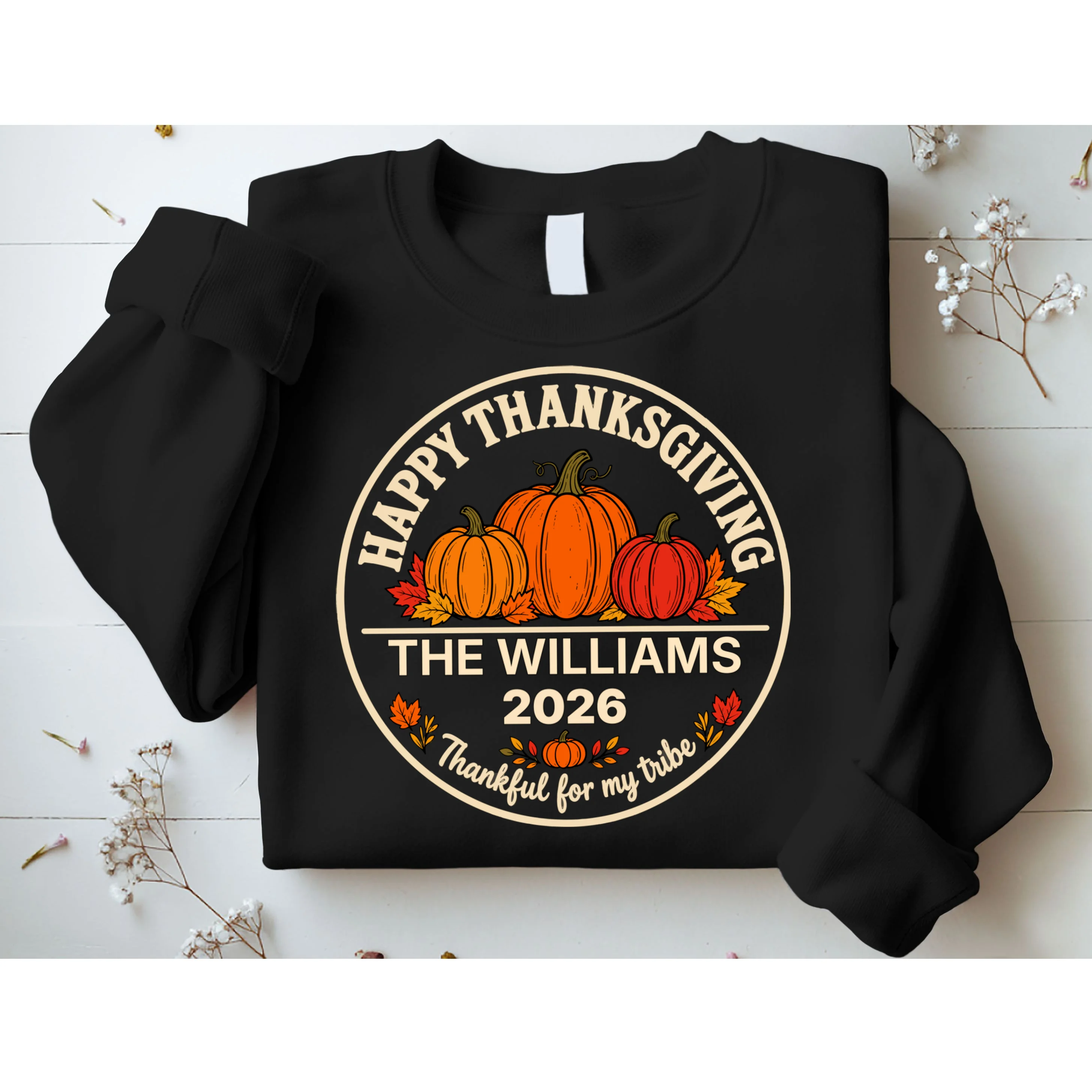 Thanksgiving Family Name & Year Personalized Pumpkin Gift - Thanksgiving pumpkin theme celebrates family, gratitude, and autumn traditions Men's Sweatshirt - Front 1