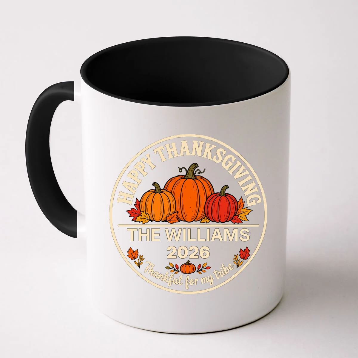 Thanksgiving Family Name & Year Personalized Pumpkin Gift - Thanksgiving pumpkin theme celebrates family, gratitude, and autumn traditions Mug - Front