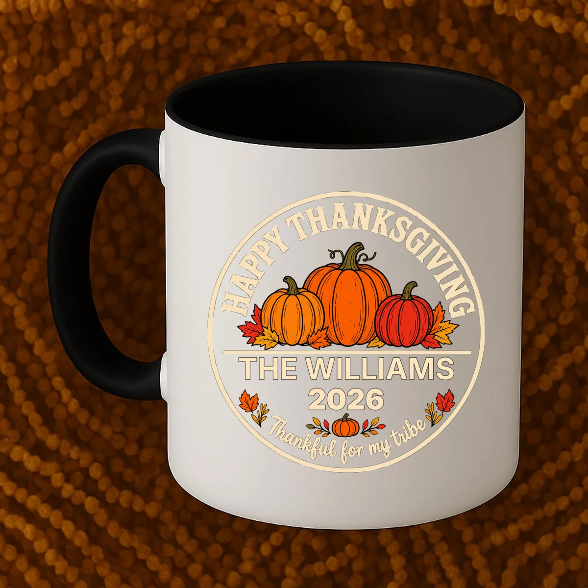 Thanksgiving Family Name & Year Personalized Pumpkin Gift - Thanksgiving pumpkin theme celebrates family, gratitude, and autumn traditions Mug - Front 1