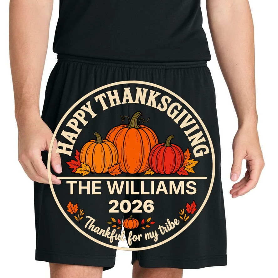 Thanksgiving Family Name & Year Personalized Pumpkin Gift - Thanksgiving pumpkin theme celebrates family, gratitude, and autumn traditions Men's Shorts - Front 1
