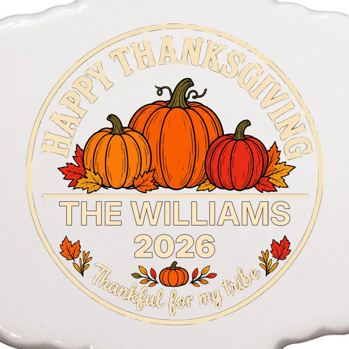 Thanksgiving Family Name & Year Personalized Pumpkin Gift - Thanksgiving pumpkin theme celebrates family, gratitude, and autumn traditions Ornament - Front - Close-up