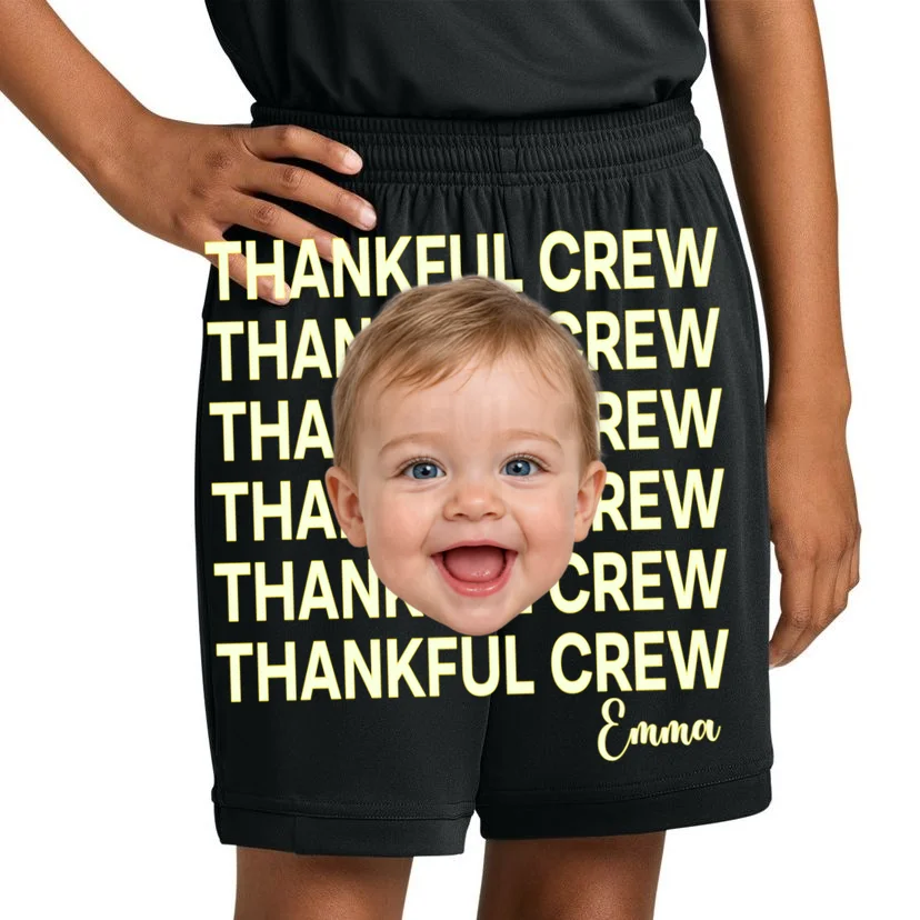Thankful Crew Personalized Photo & Name Gift - Thankful family crew theme gift Kids Shorts - Front 1