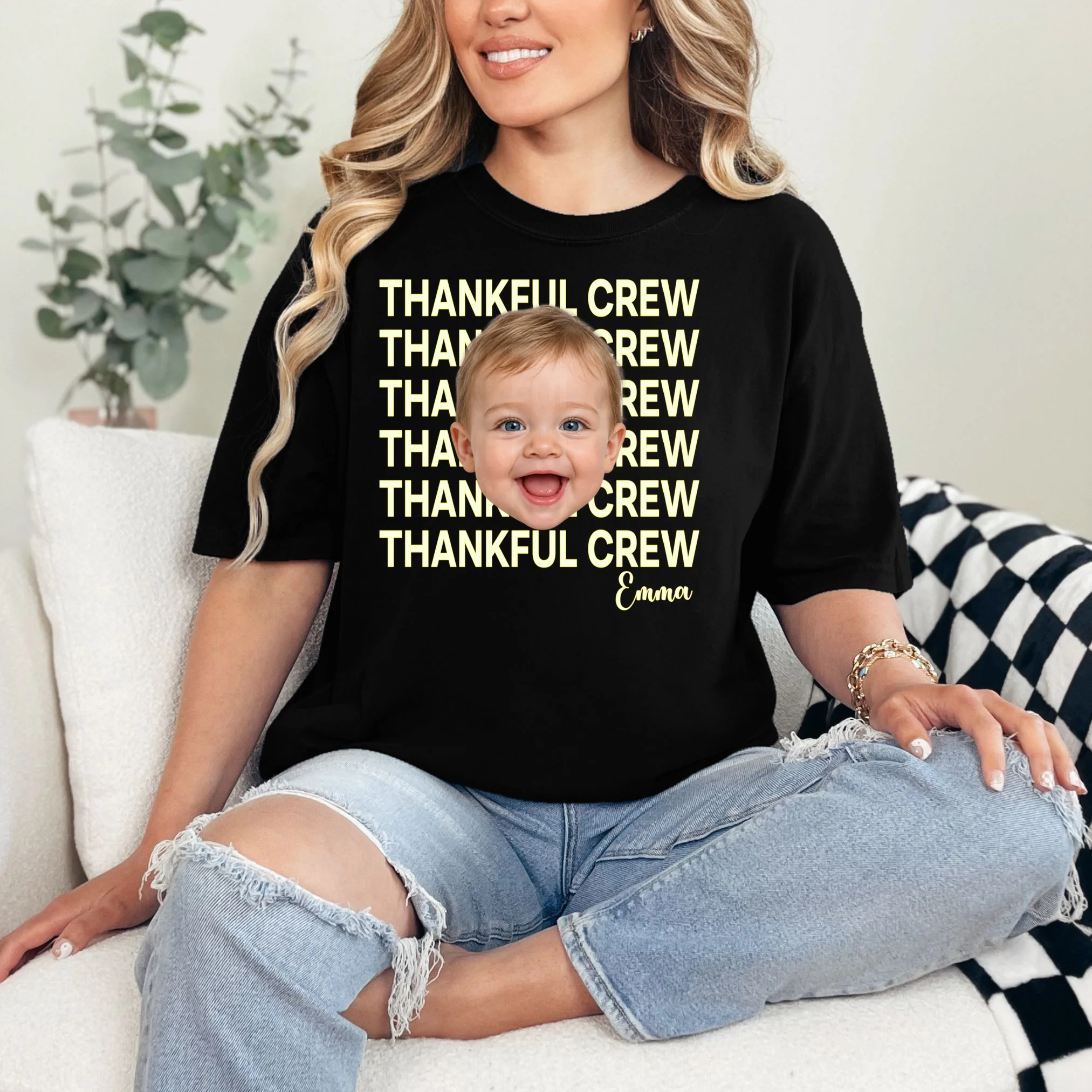 Thankful Crew Personalized Photo & Name Gift - Thankful family crew theme gift Comfort Colors Unisex T-Shirt - Front 1