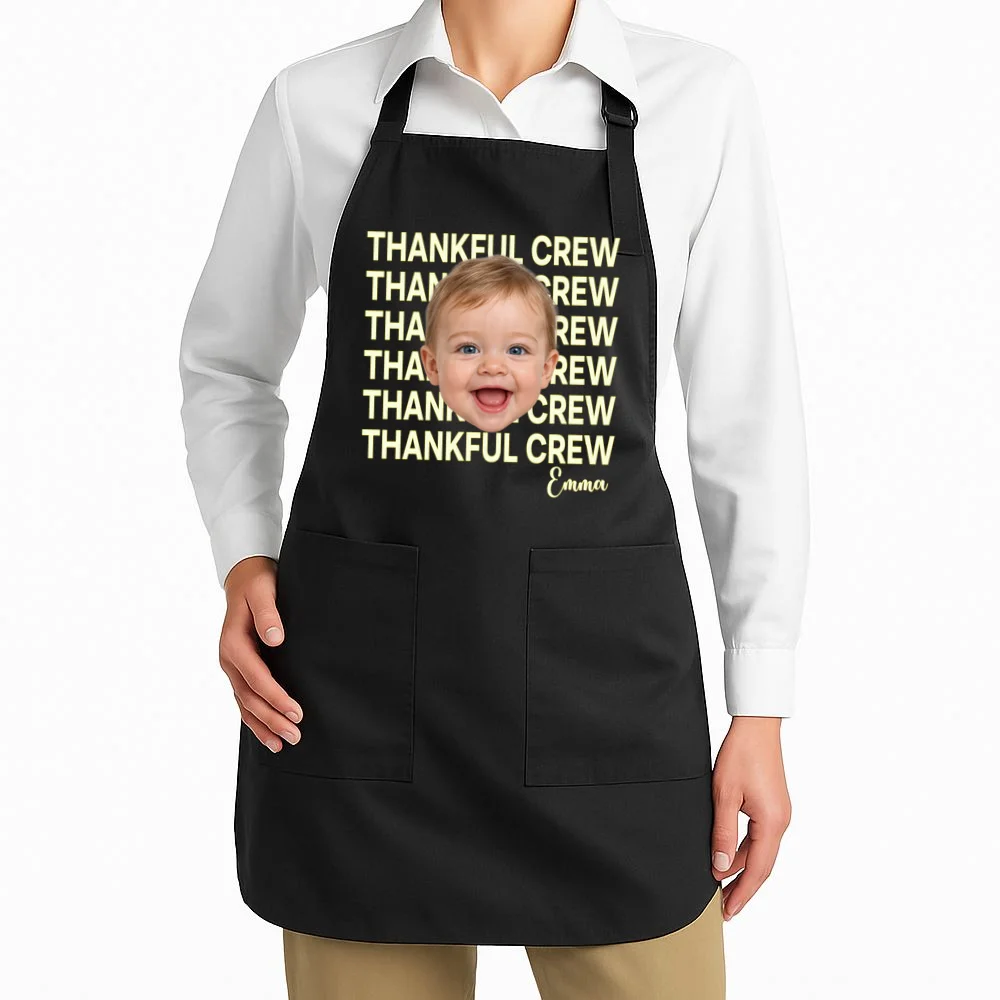 Thankful Crew Personalized Photo & Name Gift - Thankful family crew theme gift Apron - Front 1