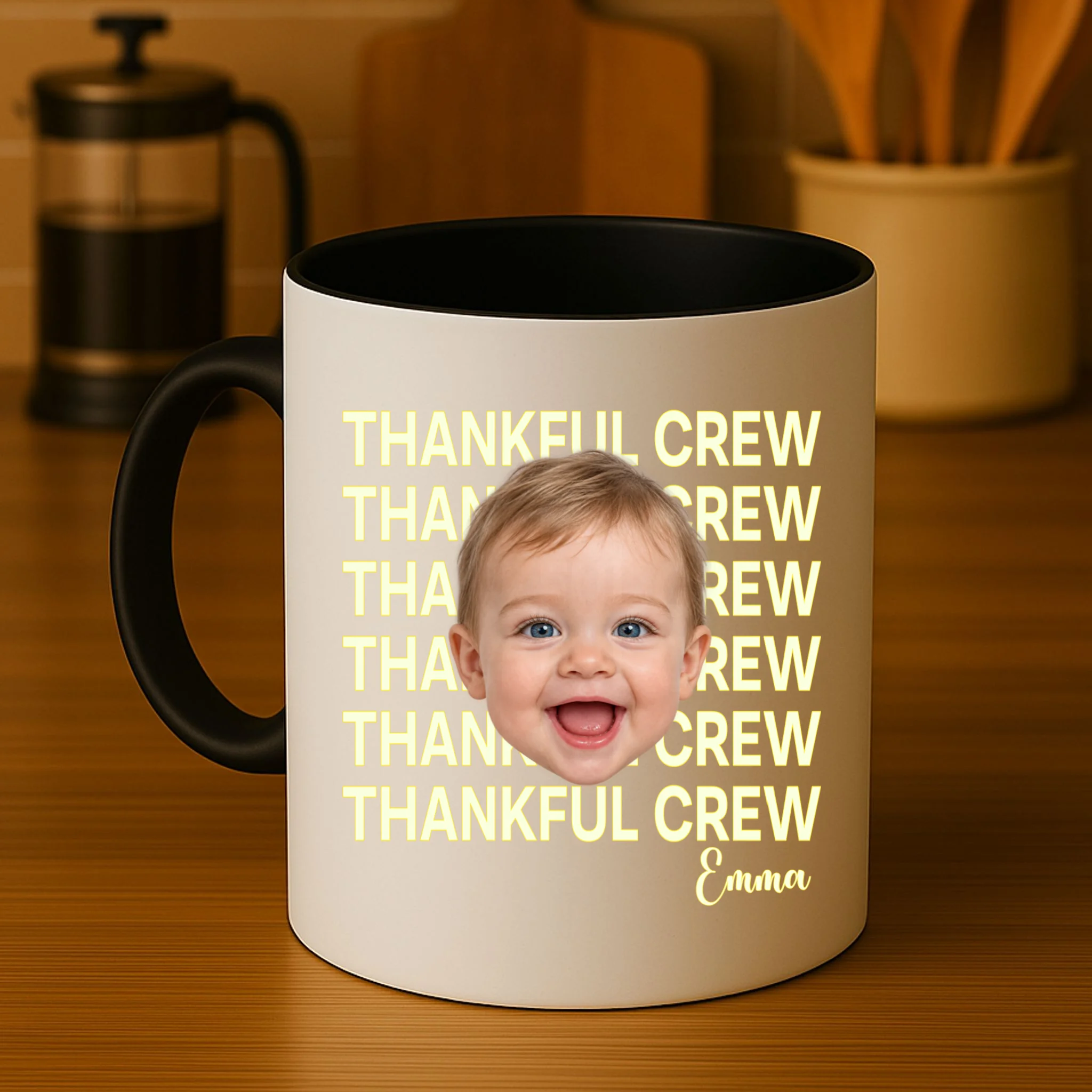 Thankful Crew Personalized Photo & Name Gift - Thankful family crew theme gift Mug - Front 3