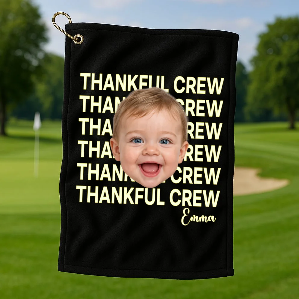 Thankful Crew Personalized Photo & Name Gift - Thankful family crew theme gift Golf Towel - Front 1