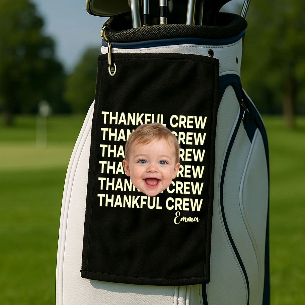Thankful Crew Personalized Photo & Name Gift - Thankful family crew theme gift Golf Towel - Front 2