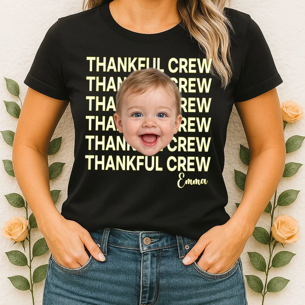 Thankful Crew Personalized Photo & Name Gift - Thankful family crew theme gift Women's T-Shirt - Front 1