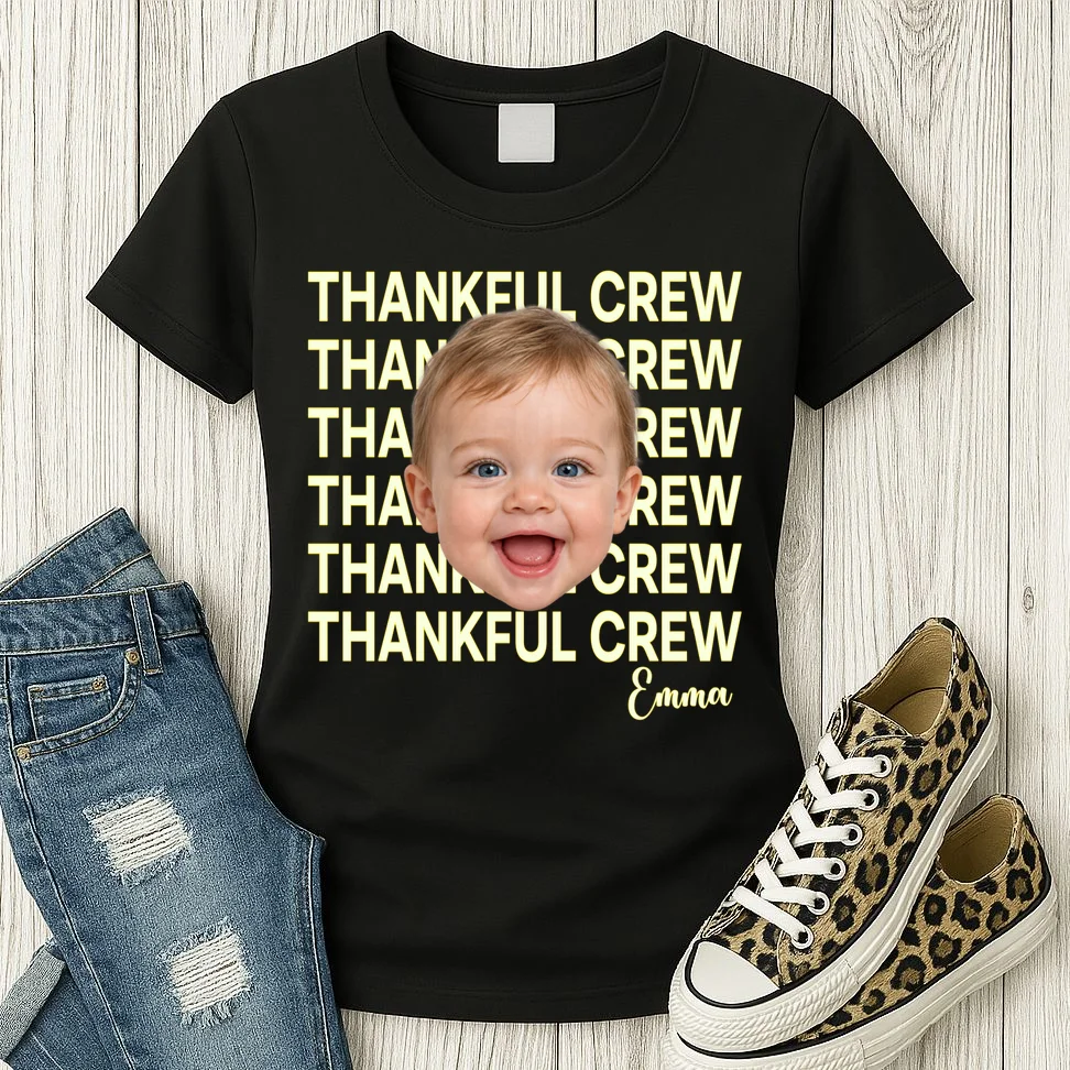Thankful Crew Personalized Photo & Name Gift - Thankful family crew theme gift Women's T-Shirt - Front 2