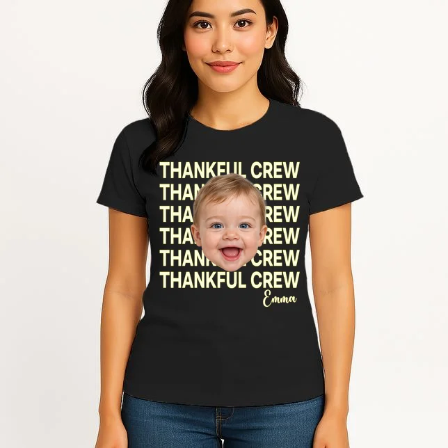 Thankful Crew Personalized Photo & Name Gift - Thankful family crew theme gift Women's T-Shirt - Front 3