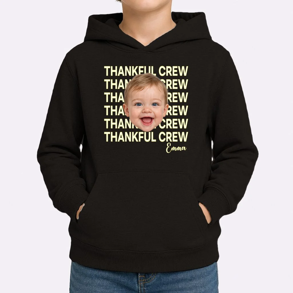 Thankful Crew Personalized Photo & Name Gift - Thankful family crew theme gift Kids Hoodie - Front 1