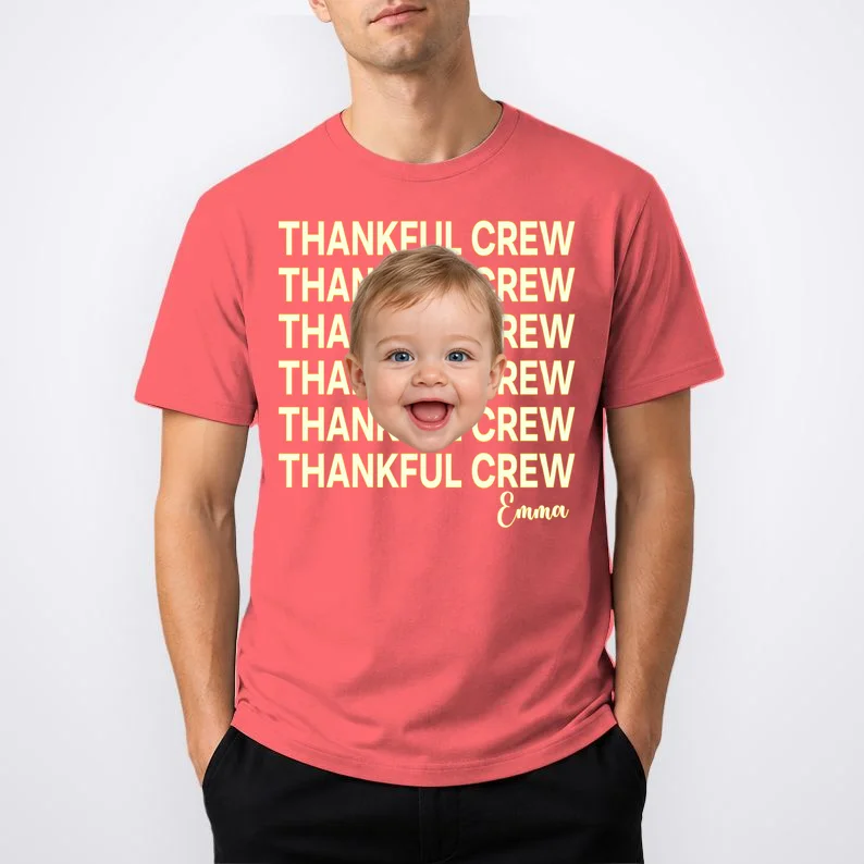 Thankful Crew Personalized Photo & Name Gift - Thankful family crew theme gift Men's T-Shirt - Front 1