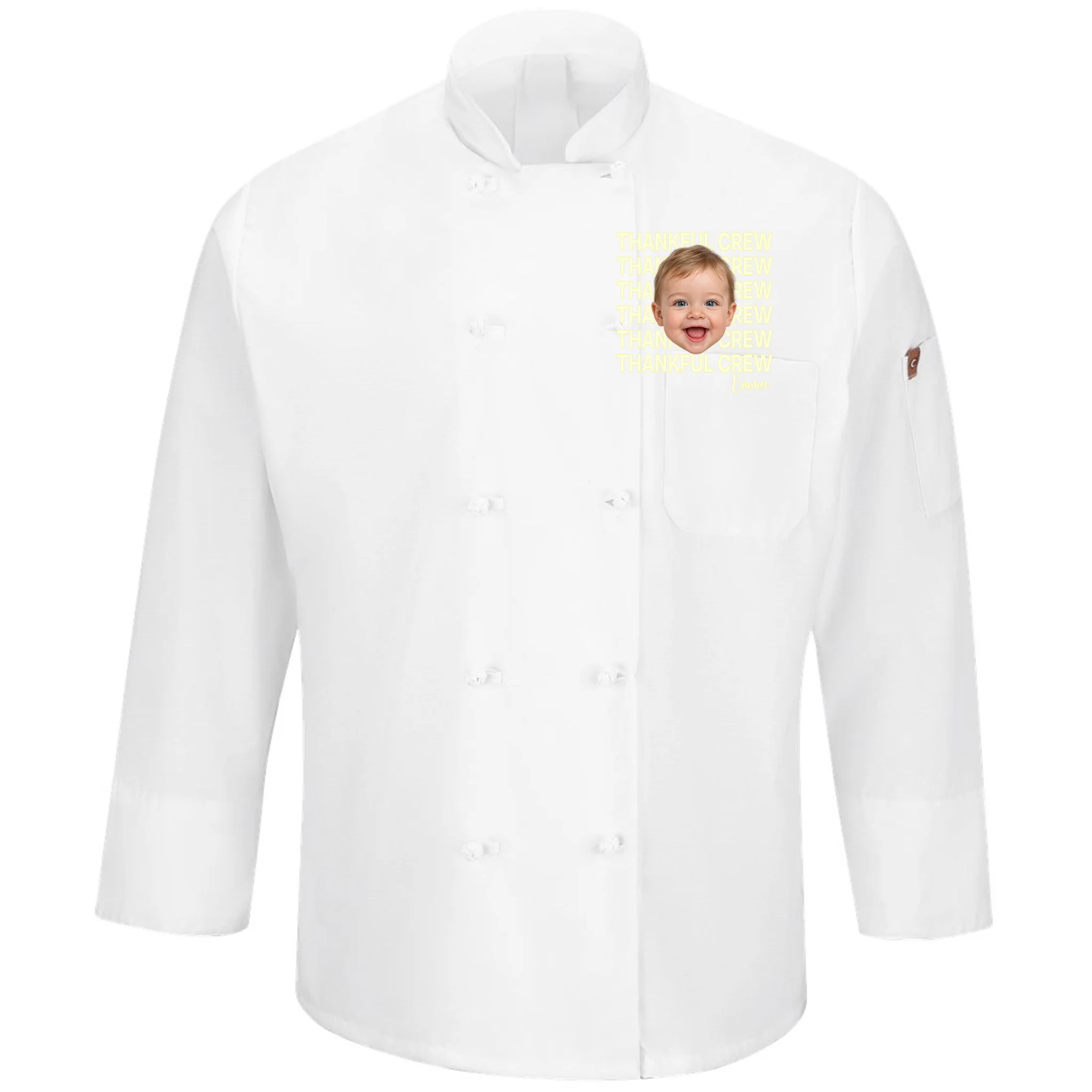 Thankful Crew Personalized Photo & Name Gift - Thankful family crew theme gift Men's Chef Coat - Front