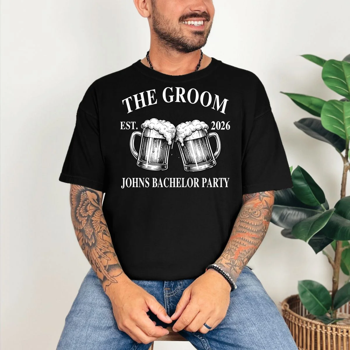 Custom Bachelor Party Beer Mug Personalized T-Shirt - Front 2