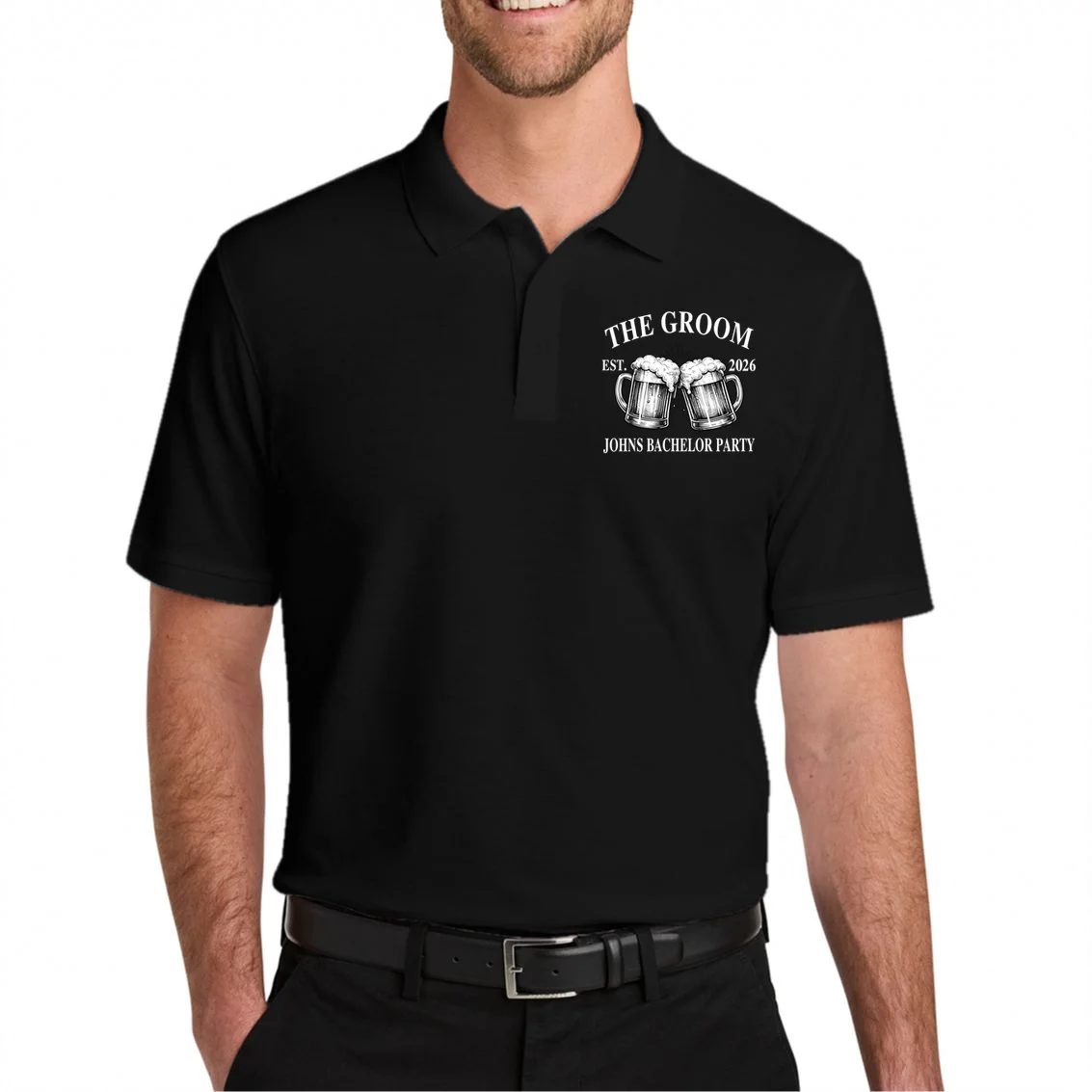 Custom Bachelor Party Beer Mug Personalized Polo Shirt - Front 1
