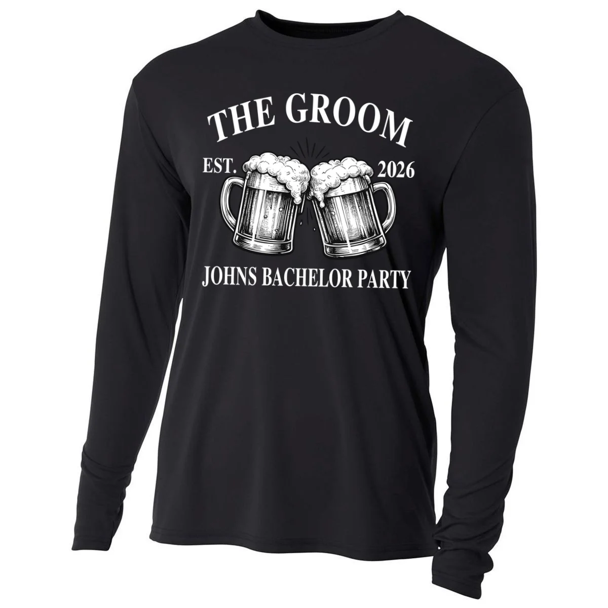Custom Bachelor Party Beer Mug Personalized Performance Long Sleeve Shirt - Front