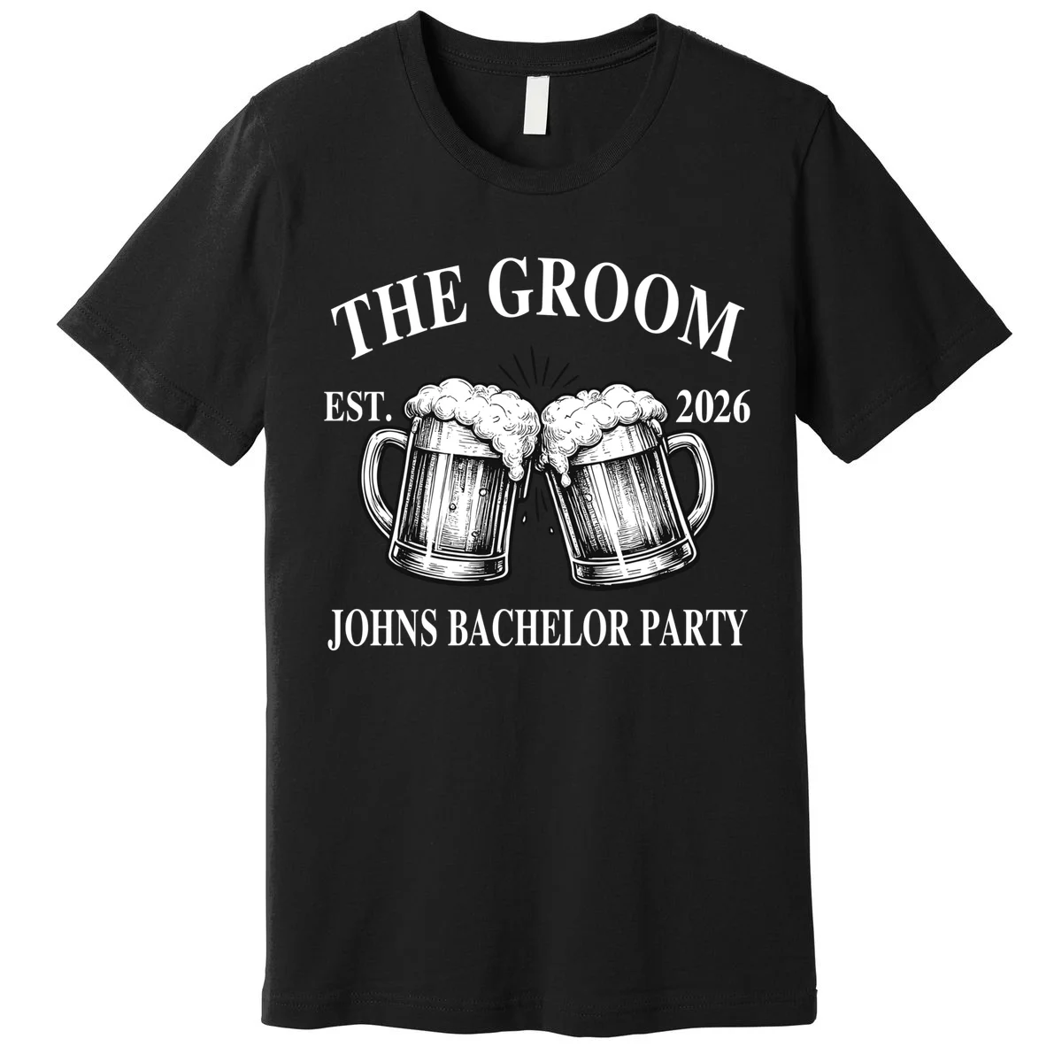Custom Bachelor Party Beer Mug Personalized Bella+Canvas Men's T-Shirt - Front