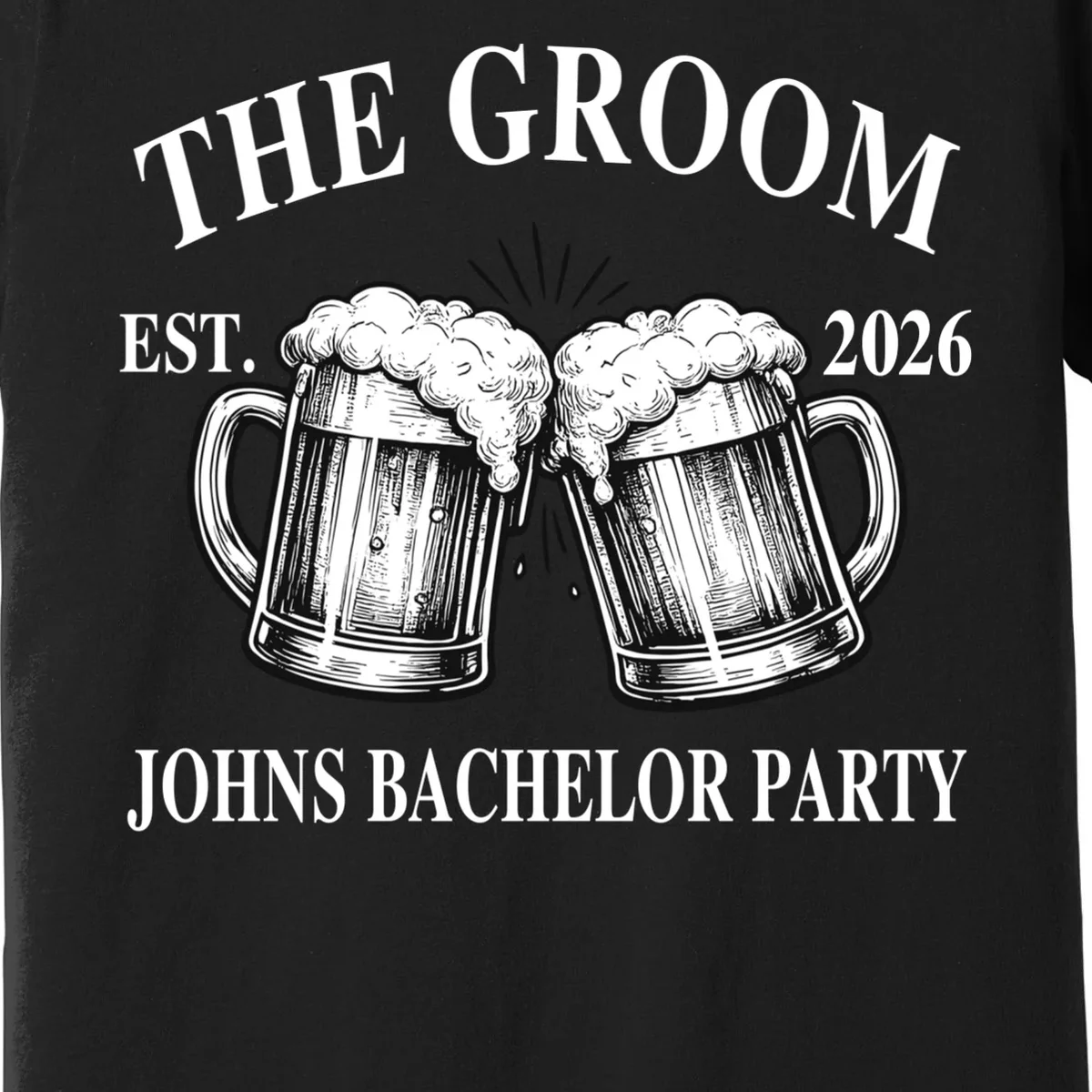 Custom Bachelor Party Beer Mug Personalized Bella+Canvas Men's T-Shirt - Front - Close-up