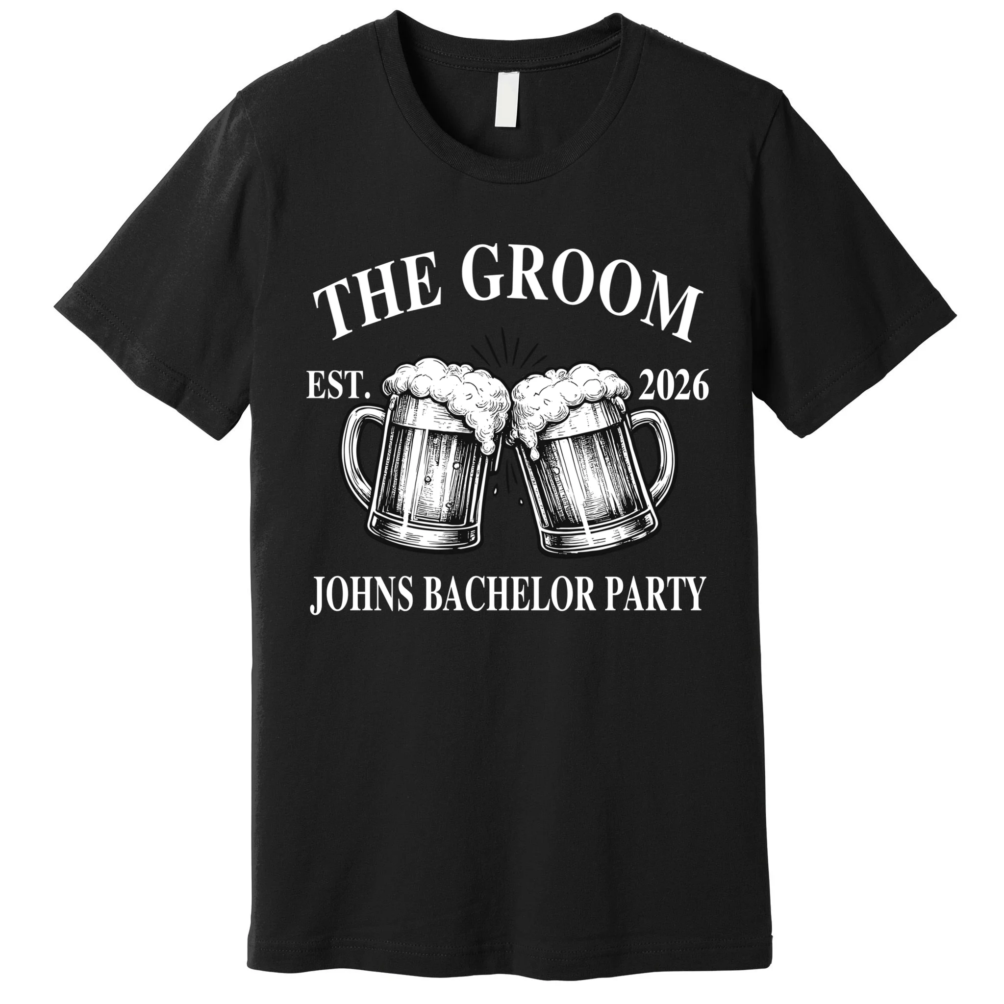 Custom Bachelor Party Beer Mug Personalized Bella+Canvas Men's T-Shirt - Front