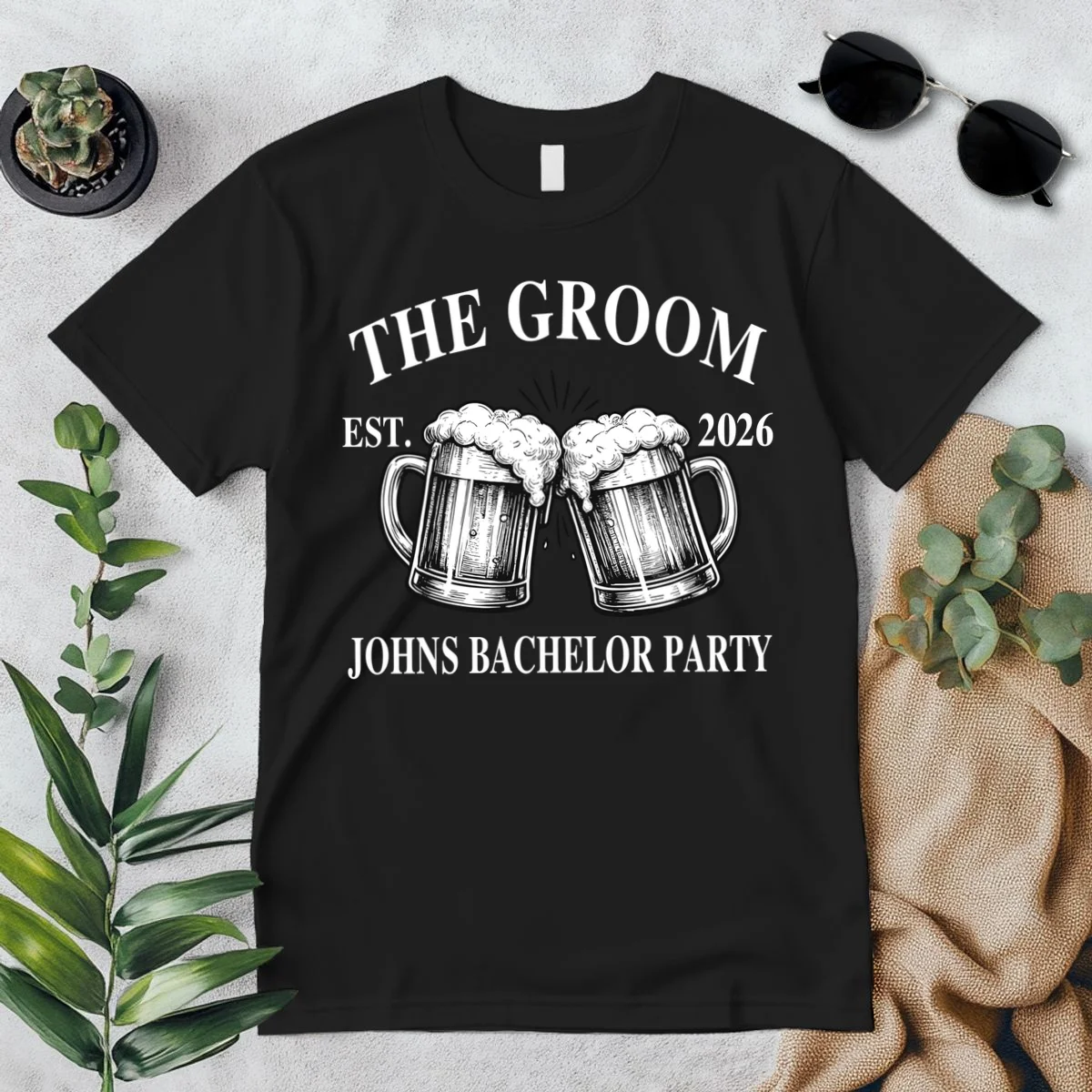 Custom Bachelor Party Beer Mug Personalized T-Shirt - Front 1