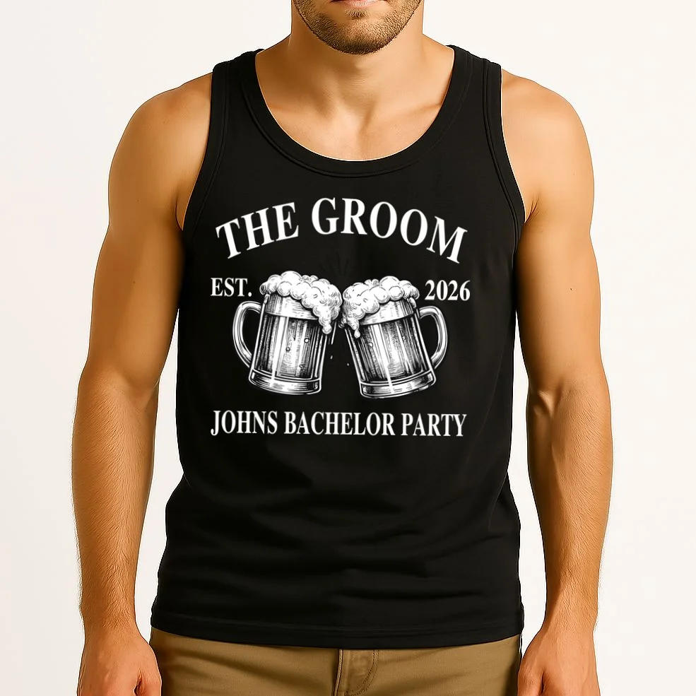 Custom Bachelor Party Beer Mug Personalized Tank Top - Front 2