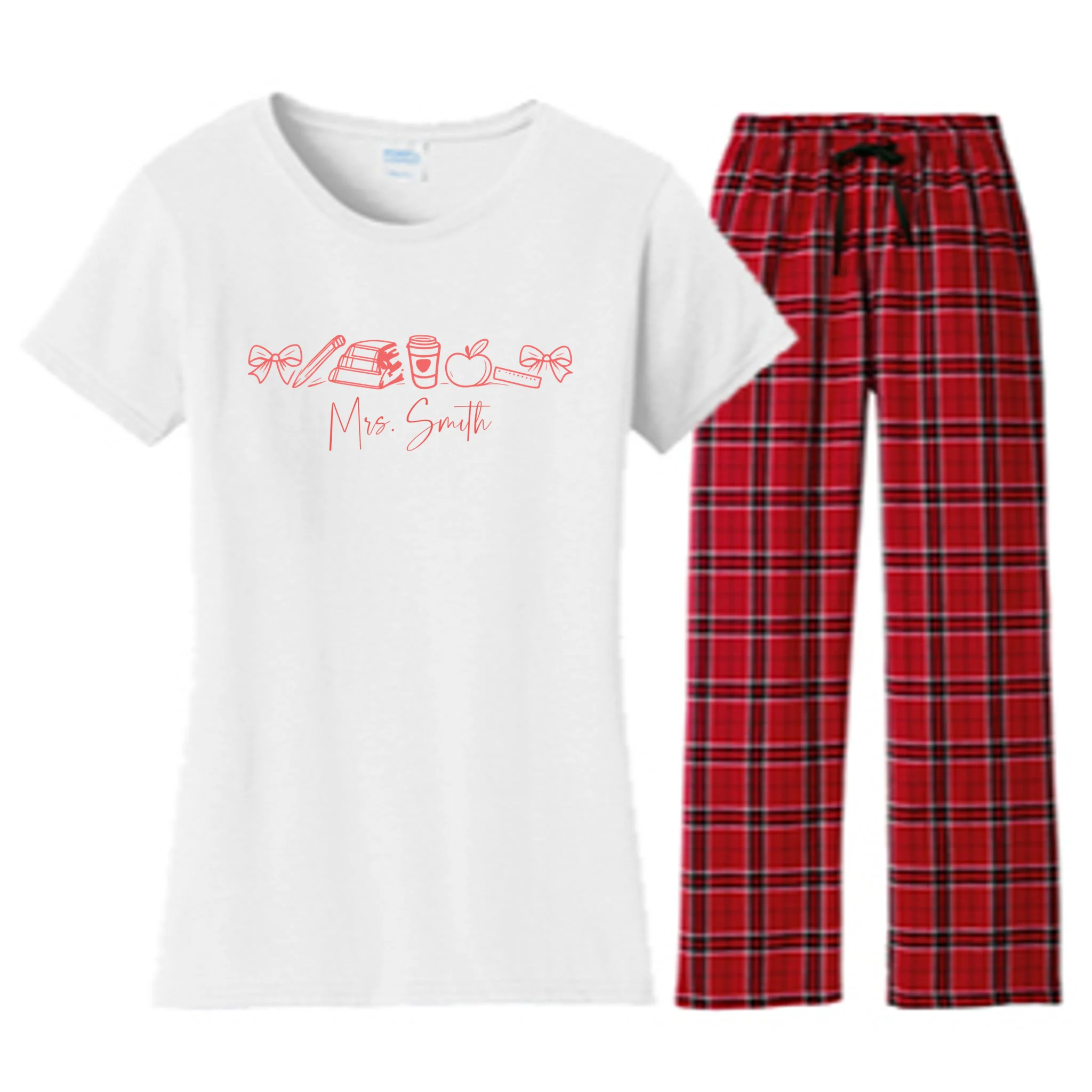 Teacher Name Custom Women's Flannel Pajama Set - Front