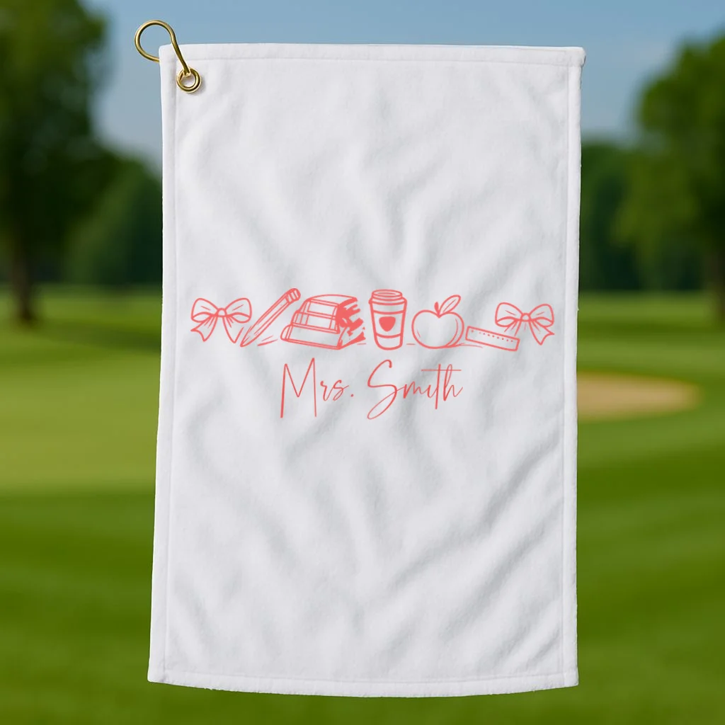 Teacher Name Custom Golf Towel - Front 1