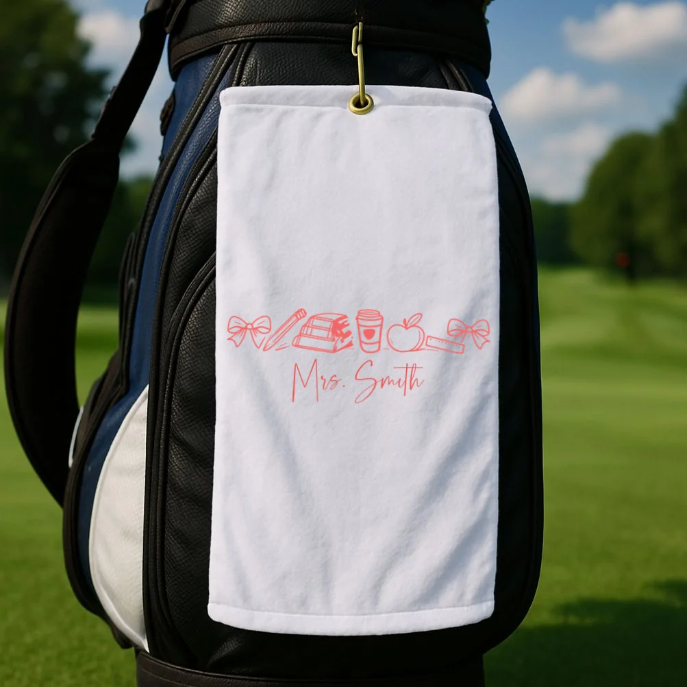 Teacher Name Custom Golf Towel - Front 2