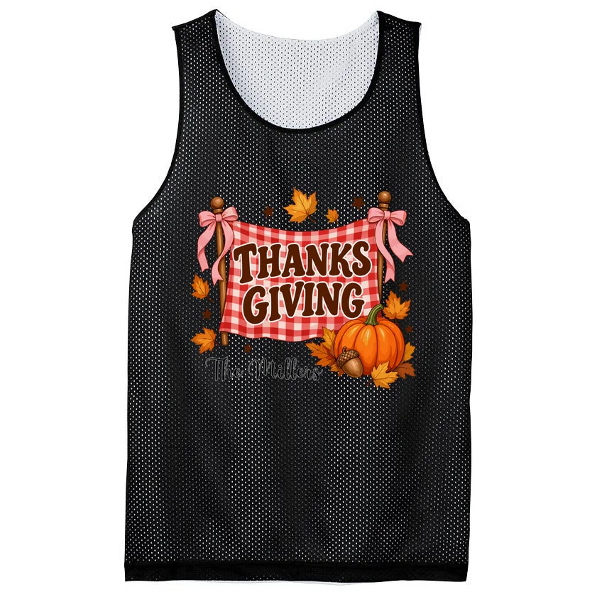 Thanksgiving Gingham Banner Personalized Family Name Gift - Rustic Pumpkin & Autumn Family Custom Design Men's Basketball Jersey Front