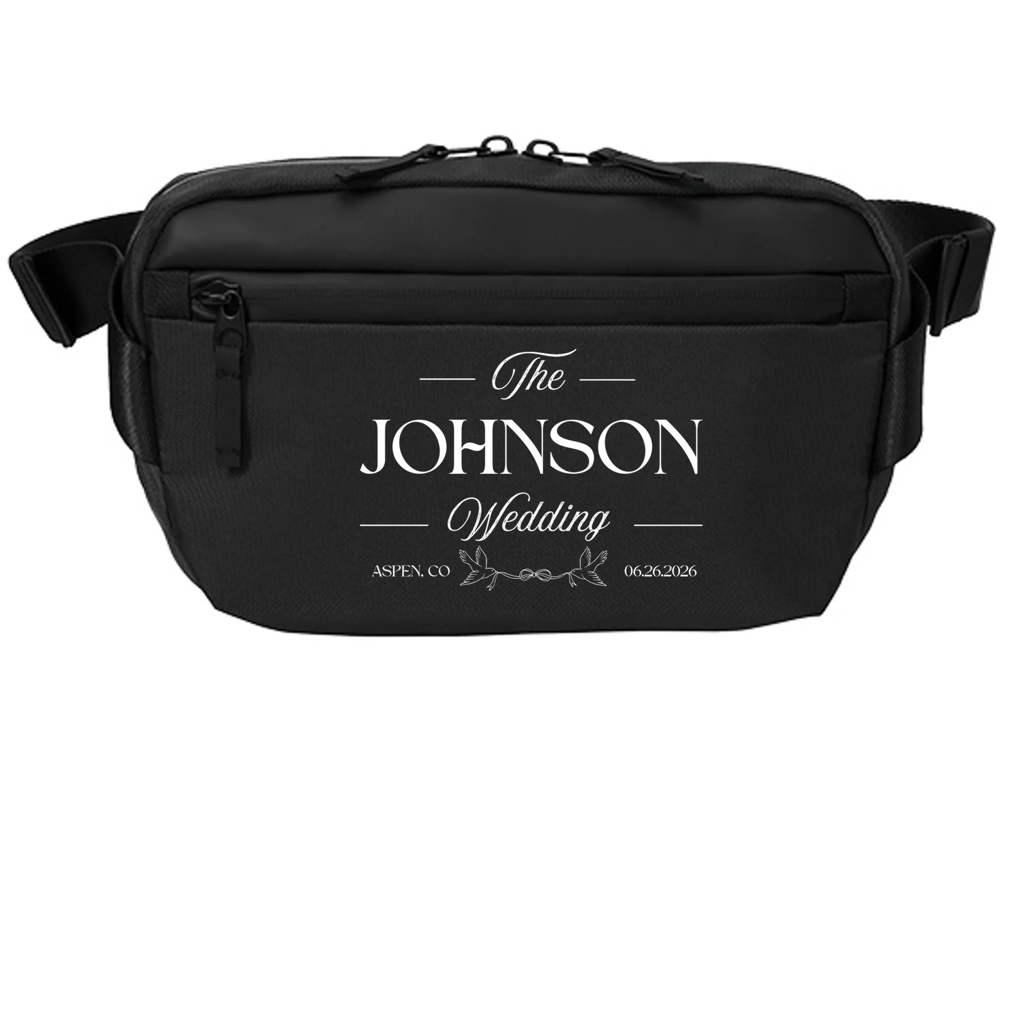 The Wedding Love Birds Name Location Data Crossbody - Front