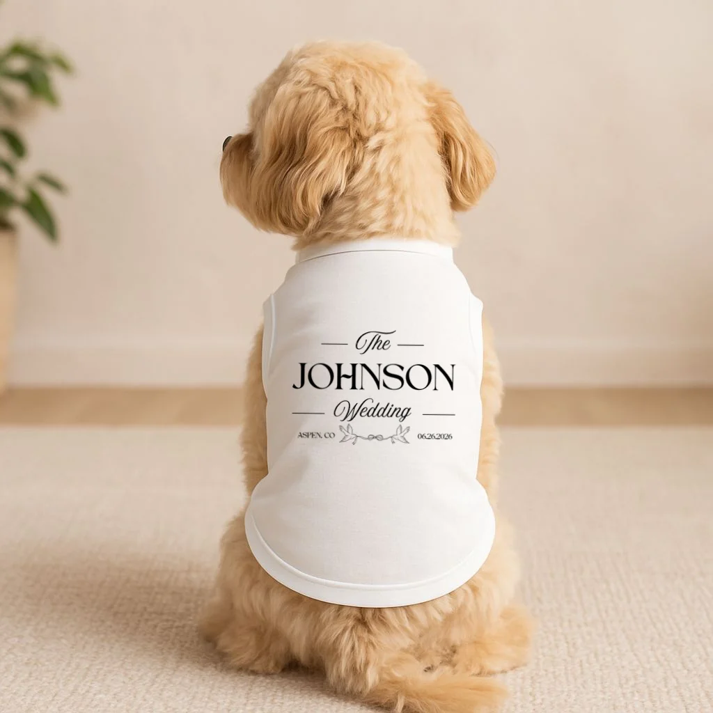 The Wedding Love Birds Name Location Data Doggie Tank - Front 1