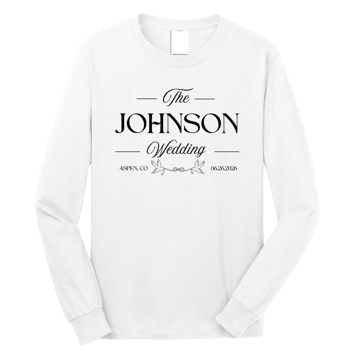 The Wedding Love Birds Name Location Data Men's Long Sleeve Shirt - Front