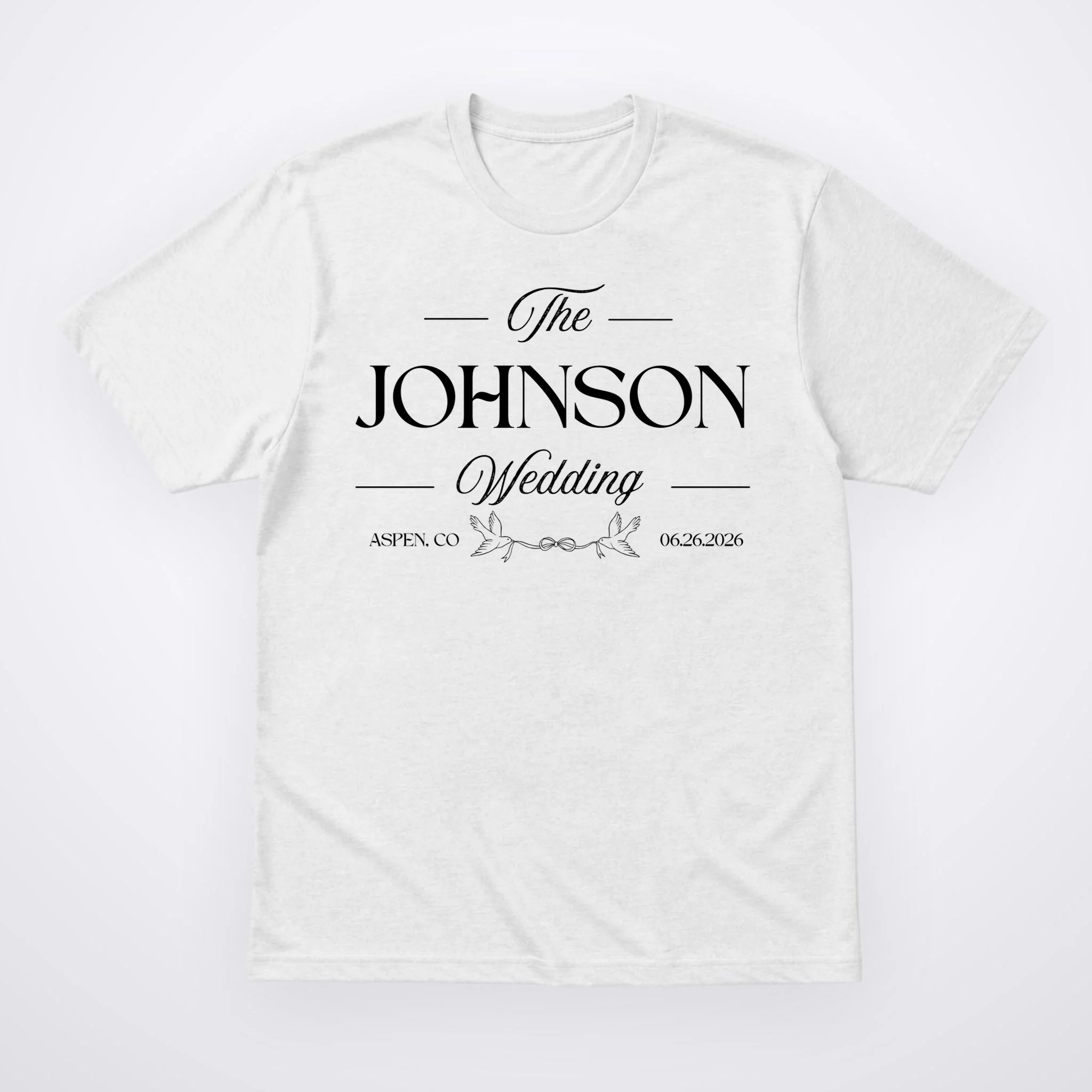 The Wedding Love Birds Name Location Data Men's T-Shirt - Front