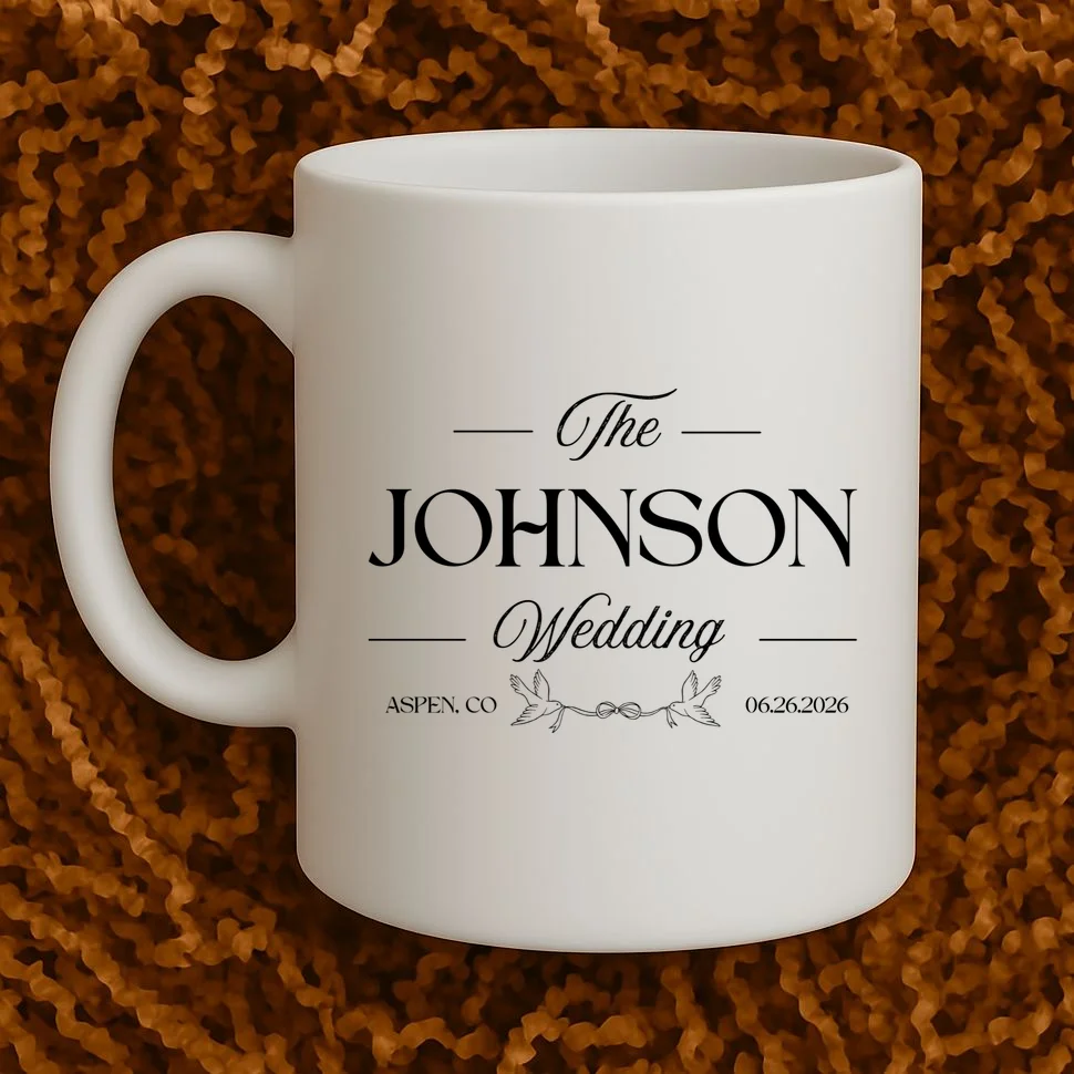 The Wedding Love Birds Name Location Data Coffee Mug - Front 1