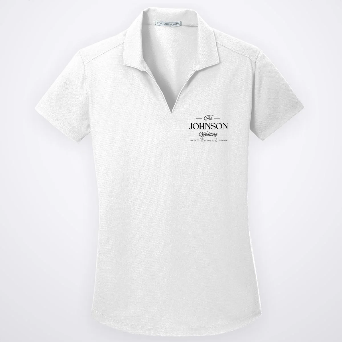 The Wedding Love Birds Name Location Data Women's Polo - Front