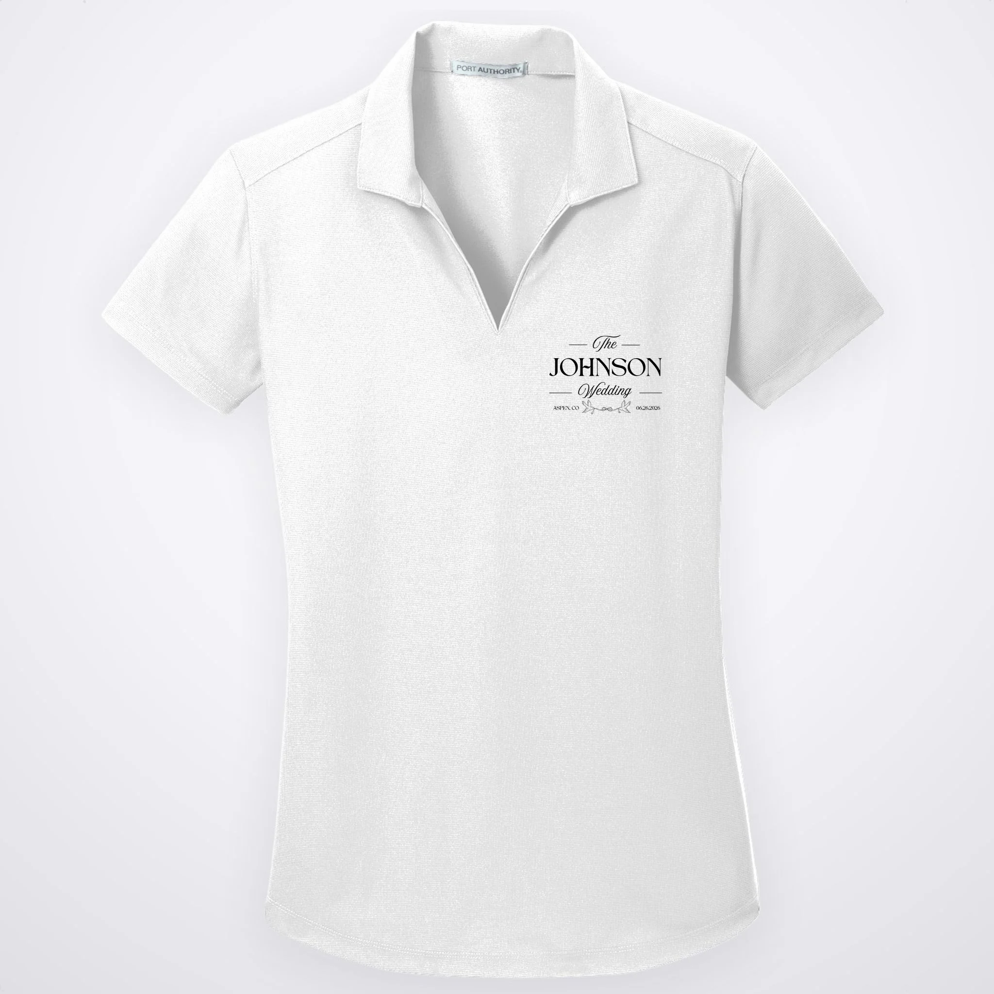 The Wedding Love Birds Name Location Data Women's Polo - Front