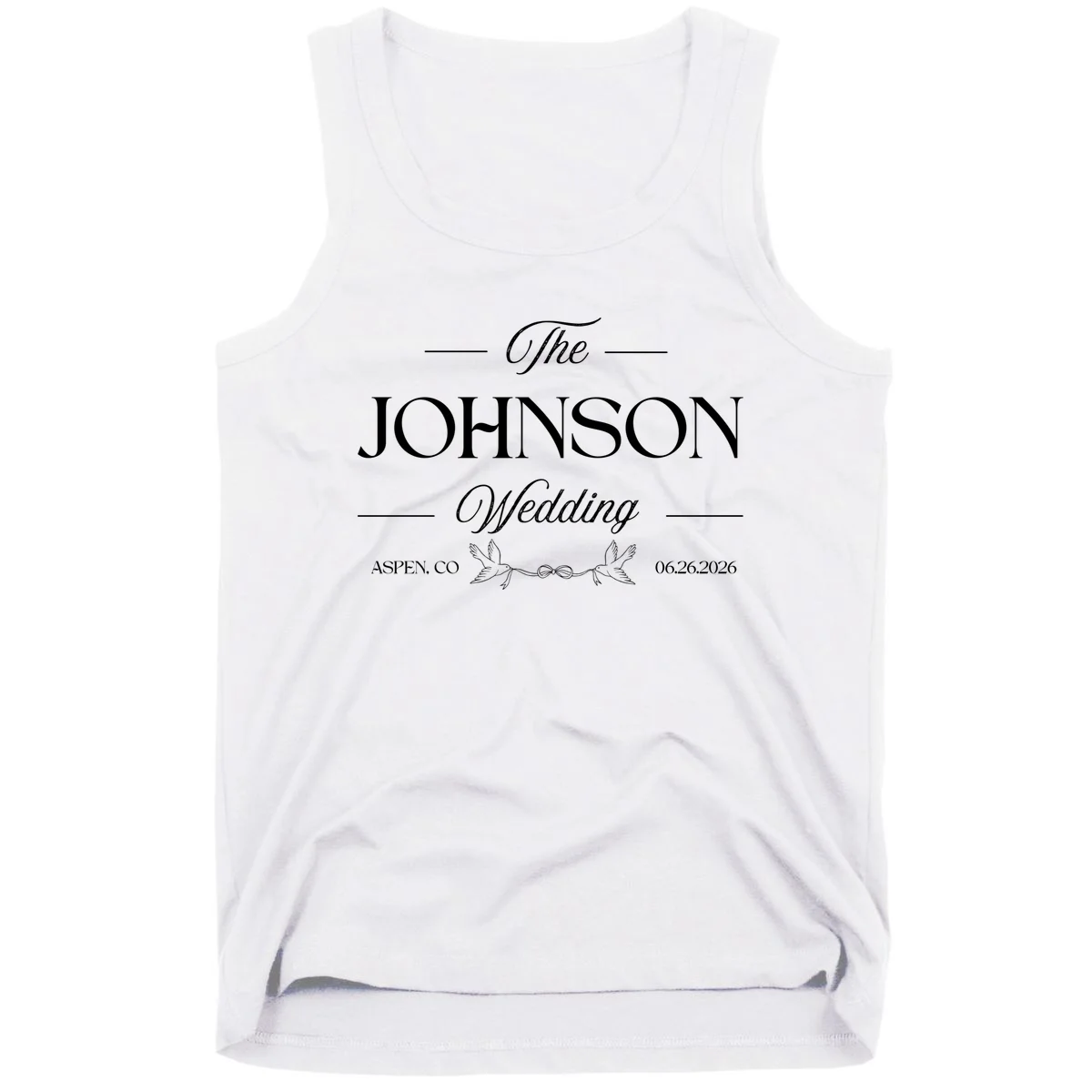 The Wedding Love Birds Name Location Data Tank Top - Front