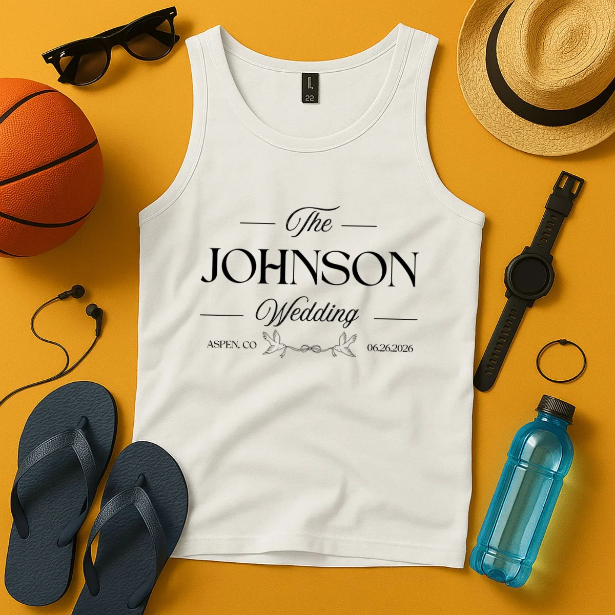 The Wedding Love Birds Name Location Data Tank Top - Front 3