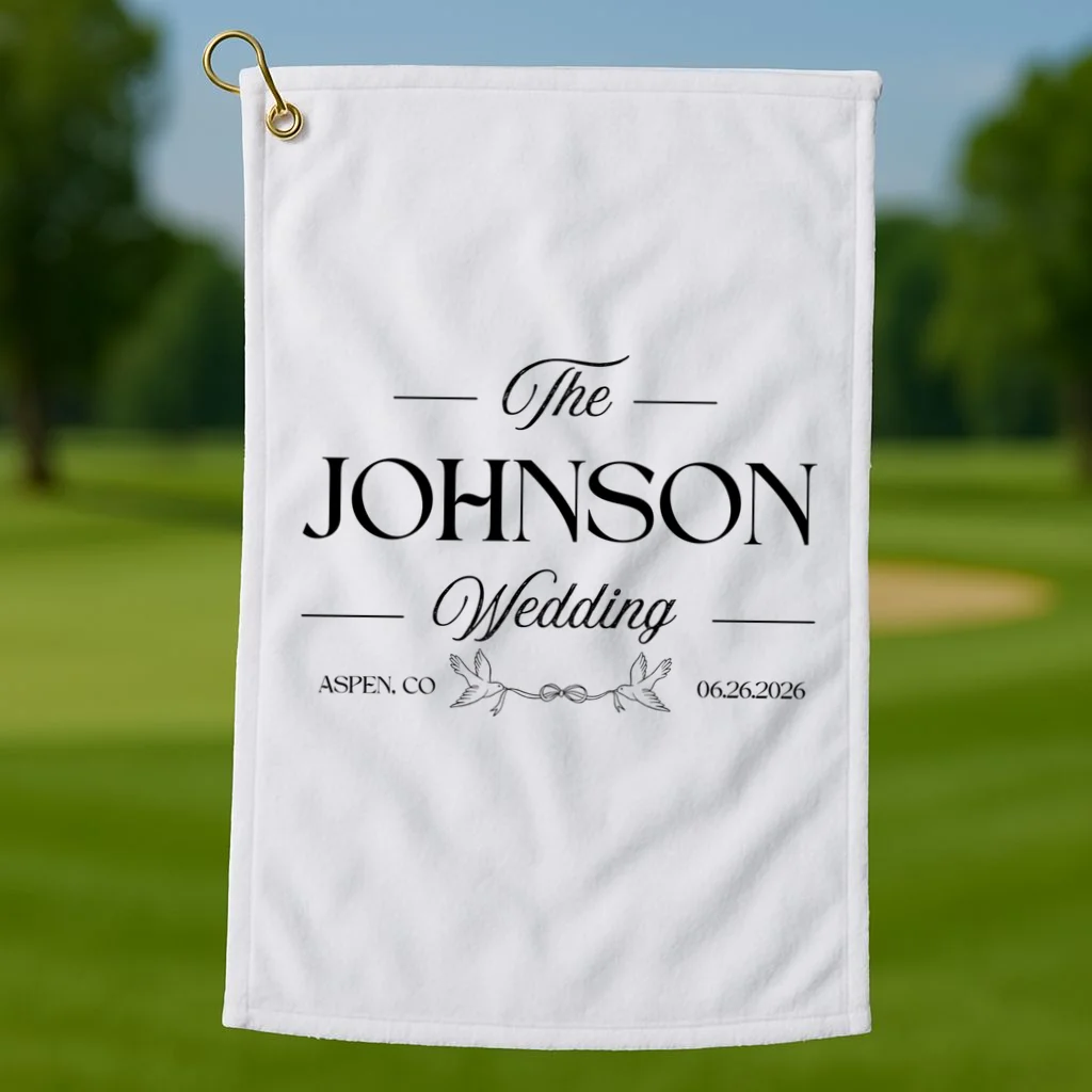 The Wedding Love Birds Name Location Data Golf Towel - Front 1