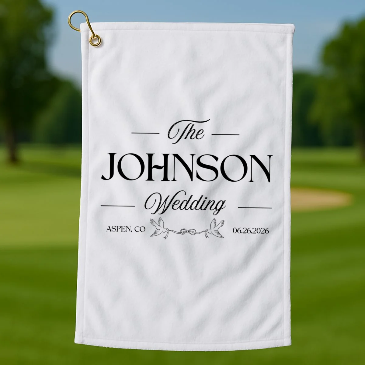 The Wedding Love Birds Name Location Data Golf Towel - Front 1