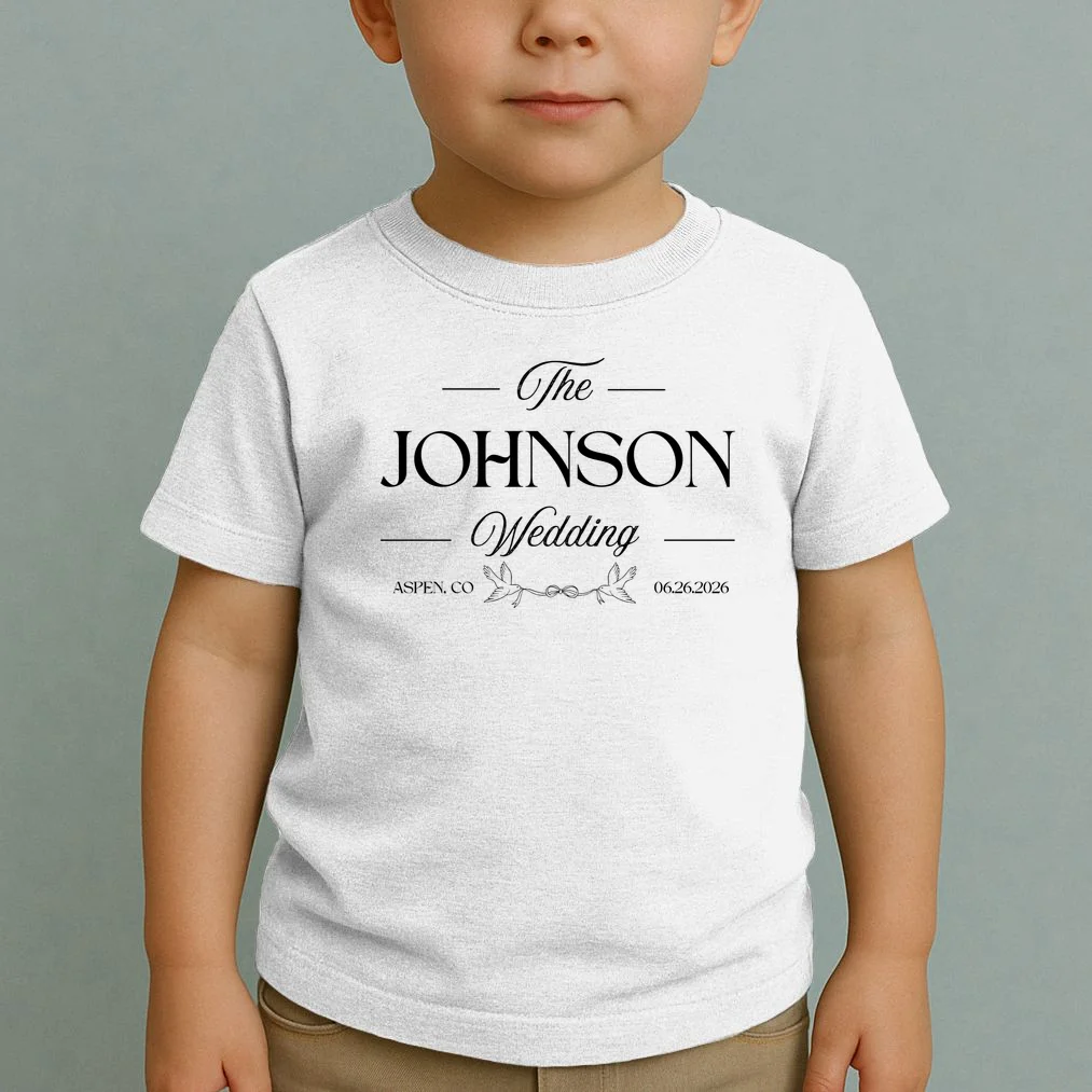 The Wedding Love Birds Name Location Data Toddler T-Shirt - Front 1