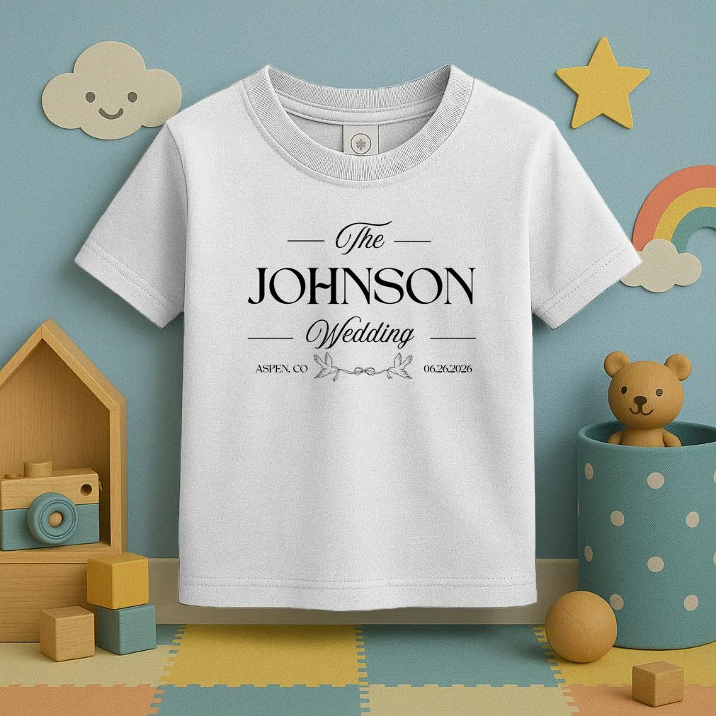 The Wedding Love Birds Name Location Data Toddler T-Shirt - Front 2