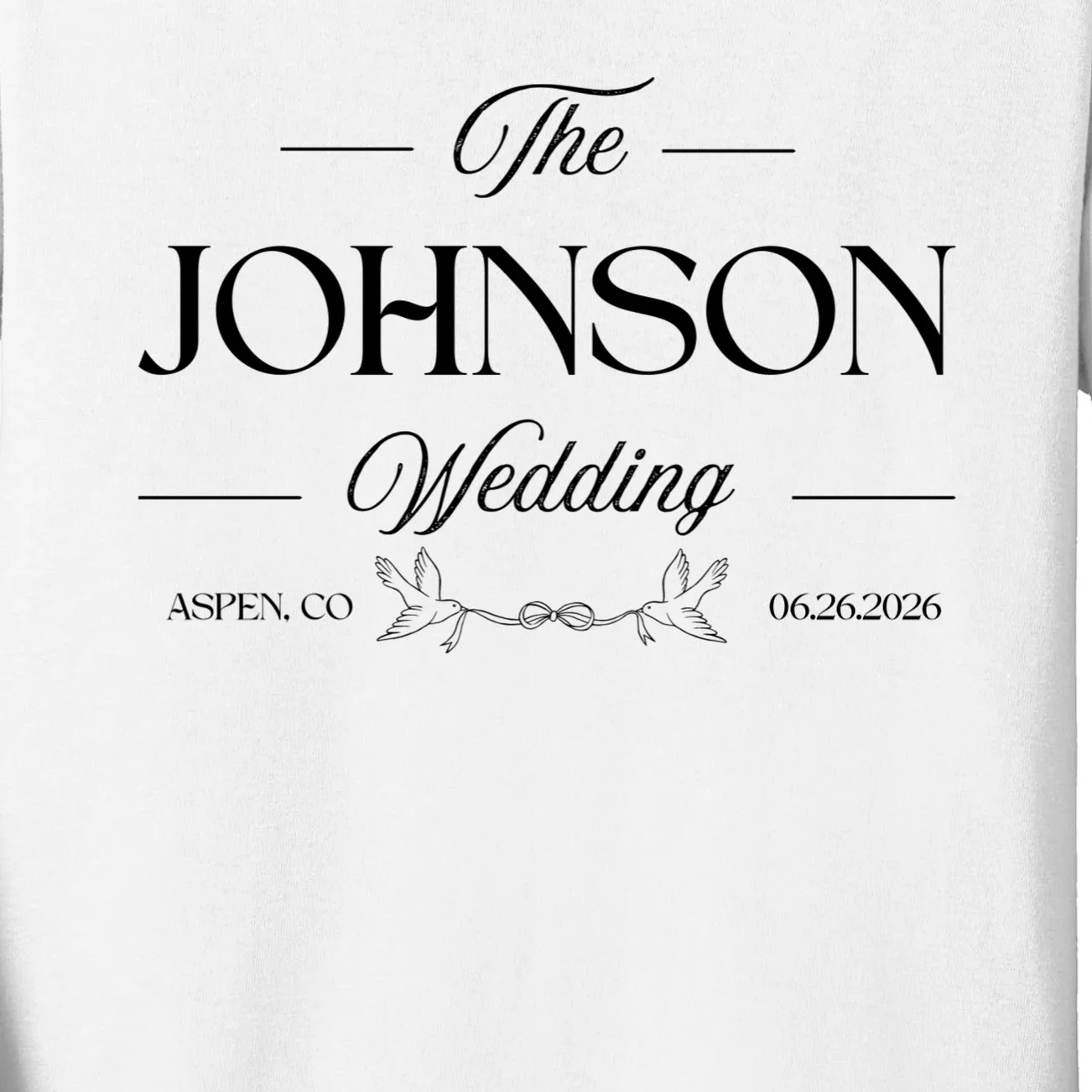 The Wedding Love Birds Name Location Data Kids Long Sleeve Shirt - Front - Close-up