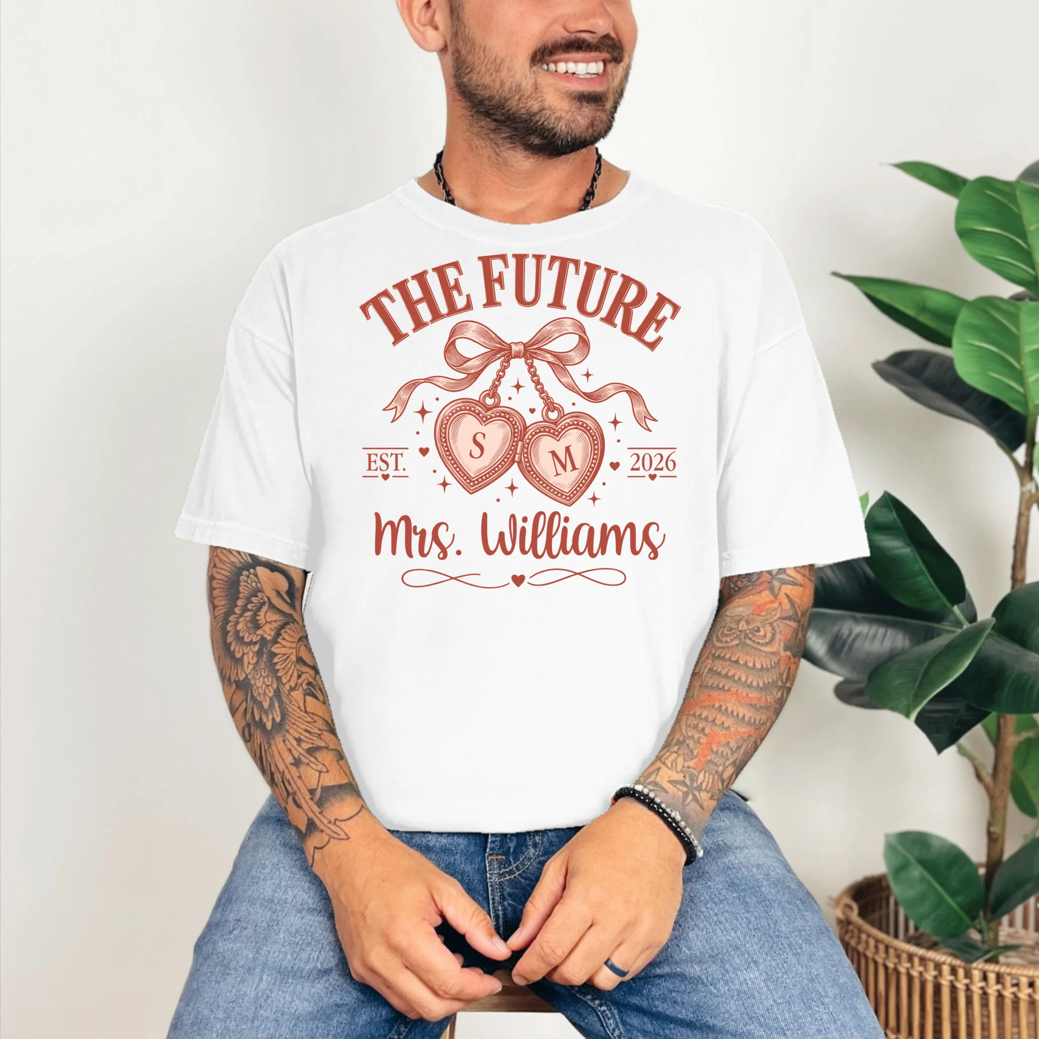 The Future Mrs Cute Custom Initials Wedding T-Shirt - Front 2