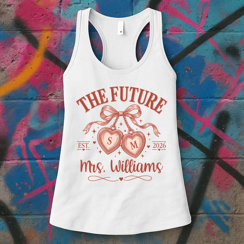 The Future Mrs Cute Custom Initials Wedding Women's Racerback Tank - Front 2