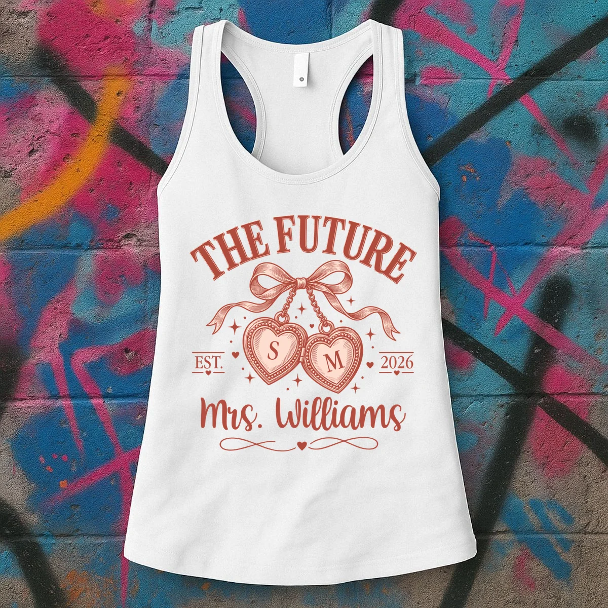 The Future Mrs Cute Custom Initials Wedding Bella+Canvas Women's Racerback Tank Top - Front 2